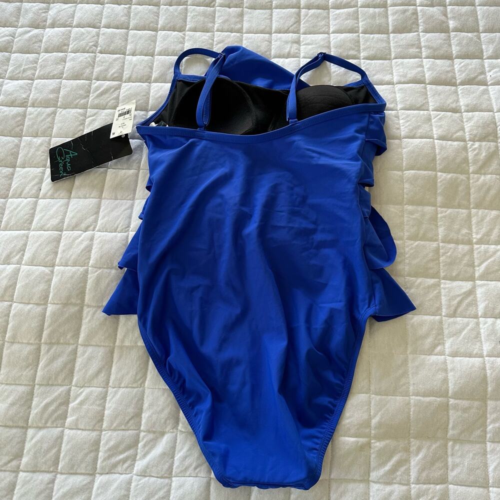 AQUA GREEN Womens Bathing Suit One Piece Ruffle Swimwear Beach Vacation | M - Picture 6 of 11